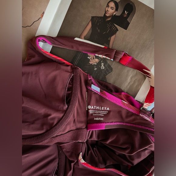 Athleta Square Neck Tankini In Hero Bloom Decadent Chocolate Top Size 34 D/DD - Picture 5 of 7